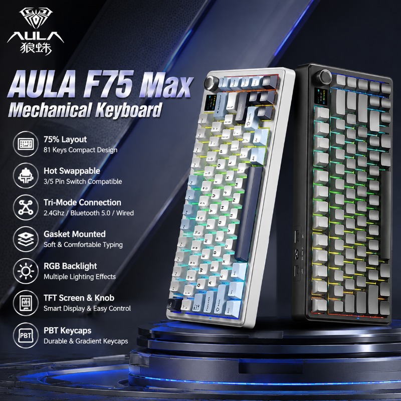 AULA F75 Max Mechanical Keyboa - Gasket Mount Kit ulasan dan harga